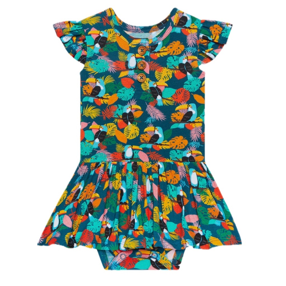 NEW! Posh Peanut Rio Ruffled Sleeve Skirted Twirl Bodysuit NWT 0/3